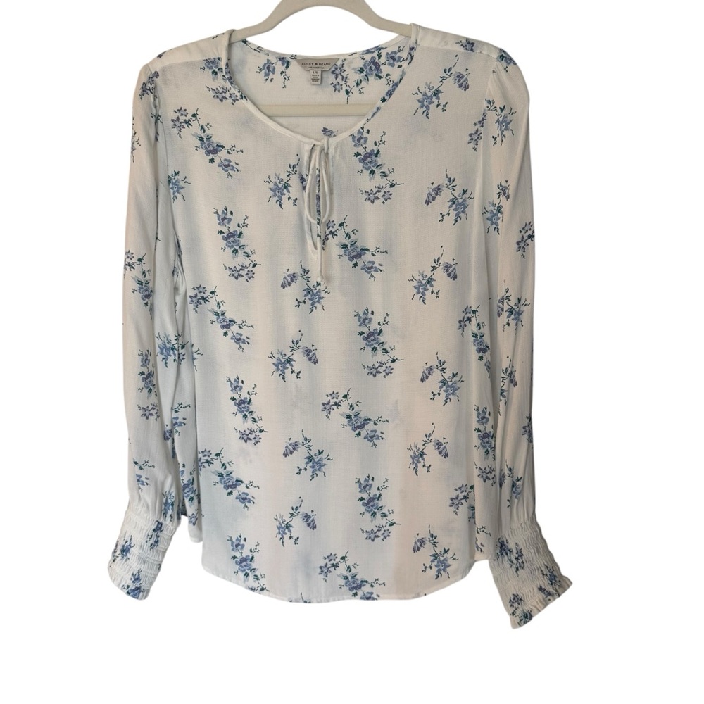 Lucky Brand Boho Floral Peasant Blouse | Size Large